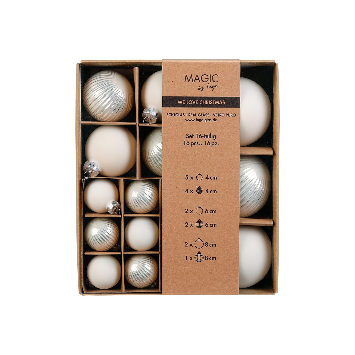 16 Weihnachtskugeln Glas 4-8cm Mix matt & glänzend Christbaumkugeln Weihnachtsbaumkugeln Set Christbaumschmuck Weihnachtsbaumschmuck Blanched Almond