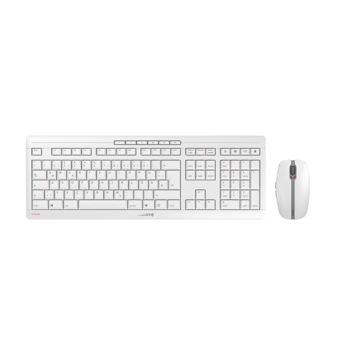 CHERRY STREAM DESKTOP Tastatur mit Maus Set DE kabellos weißgrau