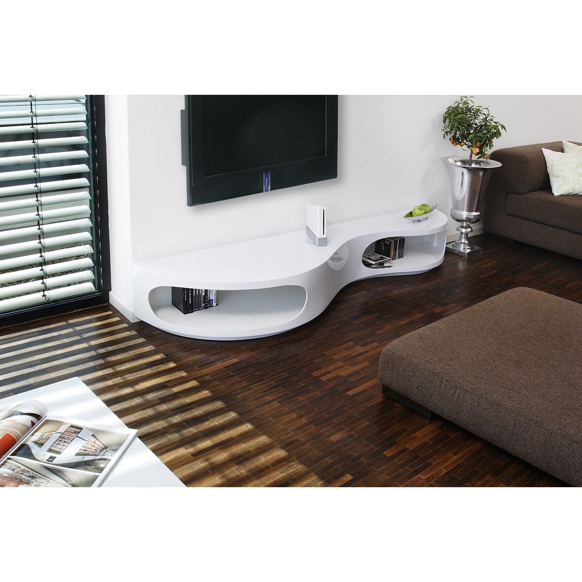 SalesFever Lowboard | Hochglanz lackiert | MDF-Holz | B 200 x T 50 x H 30 cm | weiß