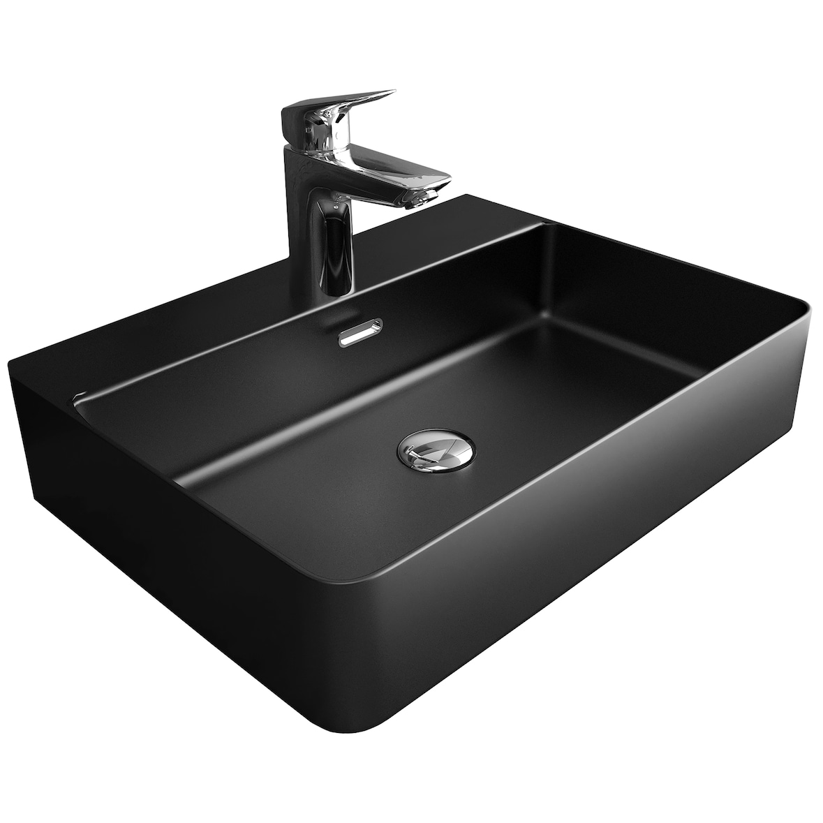 Alpenberger Waschbecken 60 cm mit Nano | Aufsatzwaschbecken Schwarz Matt Badezimmer Gäste-WC | Keramik Waschbecken mit Überlauf & Hahnloch Waschtisch