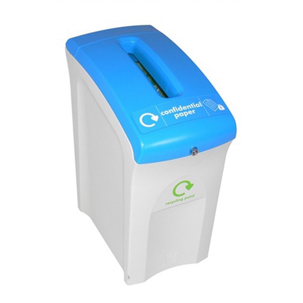 Abschließbarer Wertstoffsammler Envirobin mit Deckel "Papier" | 55 Liter | HxBxT 64,8x30,8x54,5cm | Polyehylen | Grau, Deckel Blau