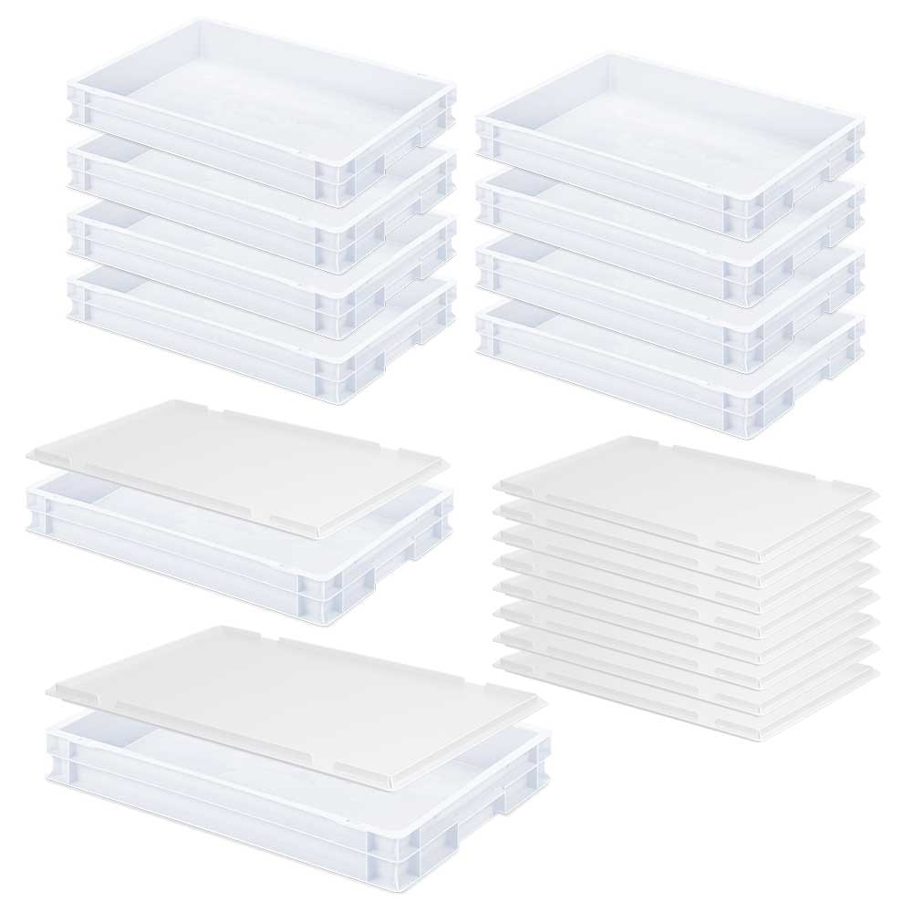 10 Gärbehälter / Euroboxen mit Deckel, LxBxH 600 x 400 x 75 mm, weiß