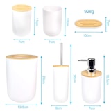 thumbnail of Badezimmer Zubehör Set aus Bambus Kunststoff in Weiß - 6 teiliges Set Zahnputzbecher Seifenschale Seifenspender Toilettenbürste Halterung Mülleimer