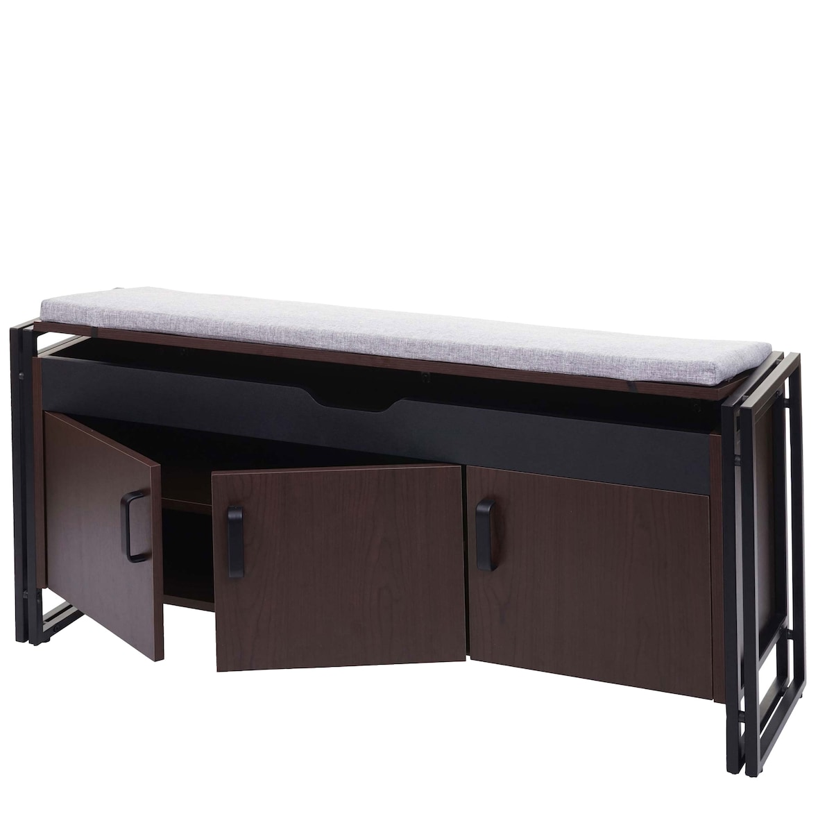 Cajonera con asiento HWC-A27, Cajonera banco con cojín, 53x110x30cm Estructura 3D metal ~ marrón oscuro