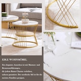 thumbnail of Couchtisch Set 2tlg rund Weiß+Gold Nesting Sofatisch Hochglanz Marmormuster MDF Beistelltische platzsparend mit Metallgestell 45×70×70 cm