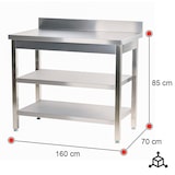 thumbnail of Romux® Edelstahltisch für Gastronomie zur Wandmontage mit 2 Regalböden 1600x700x850 mm Zerlegbar | Arbeitstisch aus Edelstahl Korrosionsbeständig