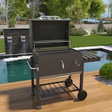 thumbnail of Barbecue Grill A Carbonella BBQ Giardino Picnic Terrazzo Coperchio Ruote Termometro Ripiano Ribaltabile 4 Ganci Manico Acciaio Inox 106x46x114 cm Nero
