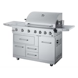 thumbnail of METRO PROFESSIONAL 4 hoofd- en zijbranders gasgrill, 182 x 66 x 125 cm, inclusief zijtafels, verrijdbaar, met remmen,  roestvrij staal, zilver