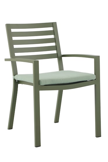 METRO PROFESSIONAL Silla apilable con reposabrazos, incl. cojín, aluminio/poliéster, verde oscuro