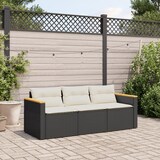 thumbnail of vidaXL Gartensofa mit Kissen 3-Sitzer Schwarz Poly Rattan