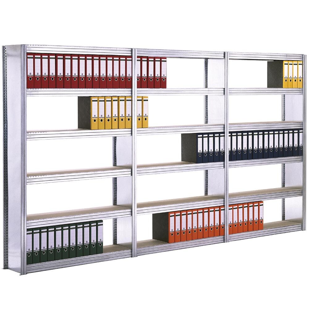 PROREGAL Aktenregal FALKE Stecksystem mit Seitenwand | Grundregal | HxBxT 207x128x30cm | 6 Spanplatten-Fachboden | Fachlast 250kg | Beidseitig nutzbar