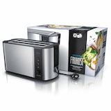 thumbnail of Arendo Toaster für 4 Scheiben, 1500W, Langschlitz, Wärmeisoliert, Brötchenaufsatz, Display, silber/schwarz