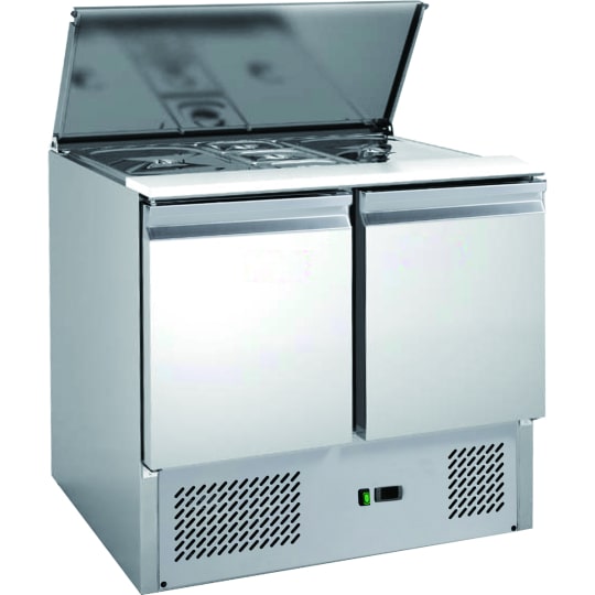 Saladette réfrigérée 2 portes avec plan de travail - 900 x 700 x 850 mm