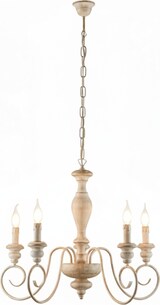 thumbnail of Cascina - Kronleuchter aus weißem und taubengrauem Holz und Eisen, 5 Lichter, 115 - Ø60 - BL265-5-BT