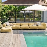 thumbnail of Divano angolo componibile, 3 poltrone, 2 angoli, 1 pouf giallo chiaro 510 cm poliestere Oviala