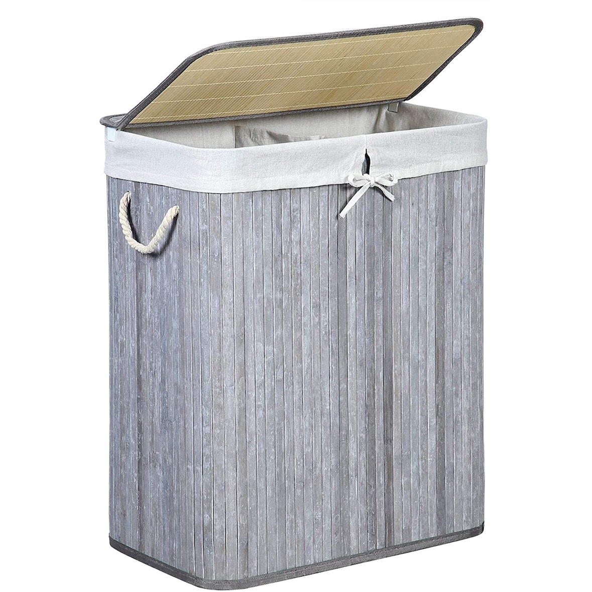 Casa Collection portabiancheria pieghevole con scomparti, in bamboo, dimensioni 52x32x63 cm, colore grigio