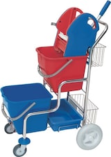 thumbnail of CleanSV®  SPL verchromter Putzwagen mit Moppresse, 2 Körben und 2 Plastikeimern je 20l
