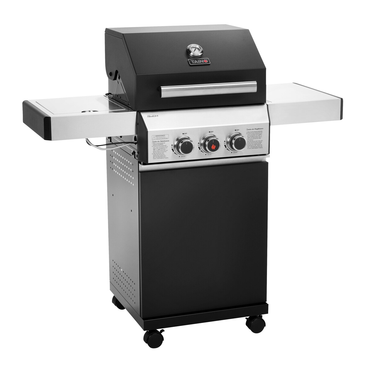 TAINO BLACK 2+1 Gasgrill mit Seitenbrenner Gasgrill 2 Brenner Matt Schwarz