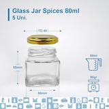 thumbnail of 5 frascos quadrados de vidro para especiarias de 80 ml com tampa + 5 ardósias + giz - Frascos de arrumação para cozinha
