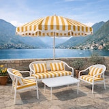 thumbnail of Now's Home - Salon de jardin en acier blanc tissu rayé blanc et bouton d'or positano