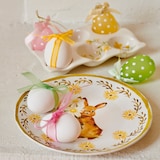 thumbnail of Frühstücksteller Porzellan 20,2x2,3cm Hasen und Blumen Motiv Essteller Ostern Mittagsteller Speiseteller Frühstücksteller Snackteller Geschirr