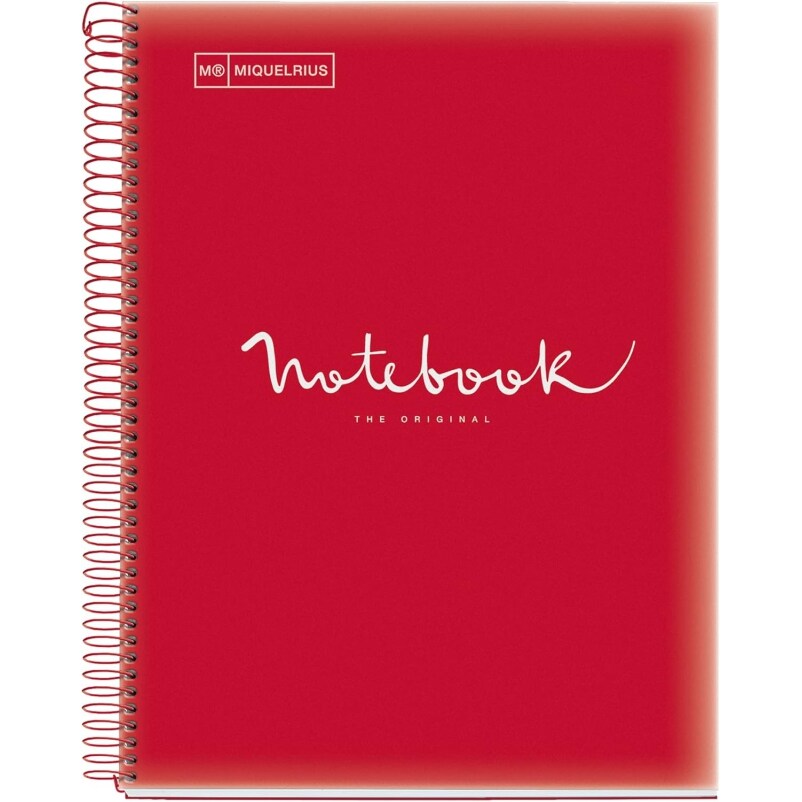 Lot de 5 Cahier Emotions A4, 160p./80 feuilles 90 g/m², reliure intégrale, couverture PP coloris rouge, quadrillé 5x5