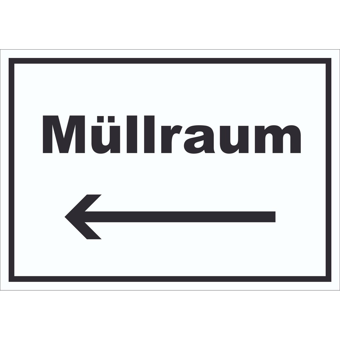 Müllraum Schild mit Text Richtungspfeil links Abfall Mülltrennung waagerecht A6 Rückseite selbstklebend