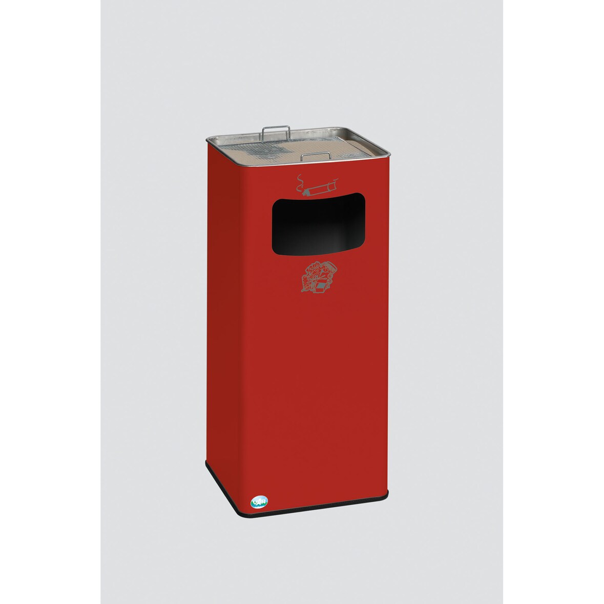 PROREGAL Klassischer Kombiascher eckig | HxBxT 70,5x33x33cm | Verzinkter Stahl | Rot | Mülleimer Aschenbecher Abfalleimer