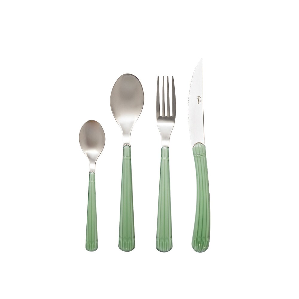 Ménagère 24 pièces en argent avec manche vert
