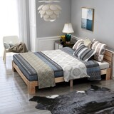 thumbnail of Massivholz Doppelbett 140x200 aus Kiefer mit Lattenrost, Rustikales Bettgestell mit natürlicher Maserung,Stauraum, Stabiles Kiefernholz Bett Natürlich