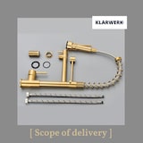 thumbnail of KLARWERK® Björn | Horeca Keukenkraan Goud Twee Douchekoppen | RVS Kraan Keuken 2 Aansluitingen | Dubbele Spoelbak Restaurant Horeca Premium