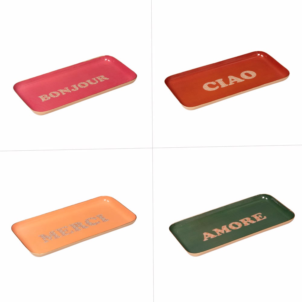 Plateau rectangle 20x10 cm (1 modèle aléatoire  -  Multicolore Rectangulaire Métal Table Passion 20.00x10.00 cm