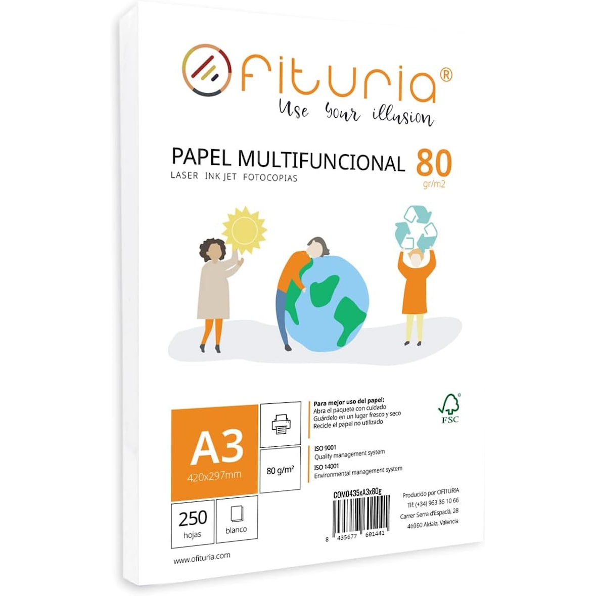 Folios A3 80gr 250 Hojas Blancas, Papel Multifuncional para Uso Escolar y Entornos Laborales. Ideal para Impresoras y Fotocopiadoras - Ofituria