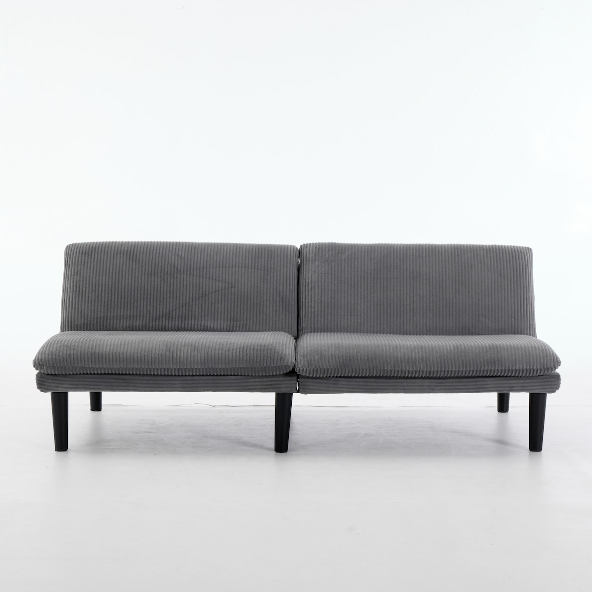 Klappbares 2-Sitzer-Sofa aus Samt in Grau, 3-fach verstellbare Rückenlehne, Holz-Lattenstruktur, als Sofa und Gästebett