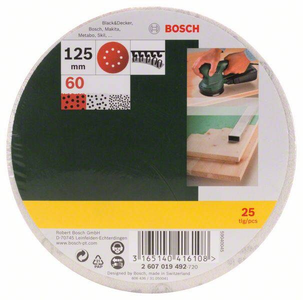 Schleifblatt-Set für Exzenterschleifer, 25-teilig, 8 Löcher, 125 mm, 60
