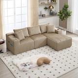 thumbnail of Merax Modulares Cord-Sofa Set – 2-Sitzer mit Chaiselongue, 5 Kissen, Seitentaschen & Getränkehalter, Khaki