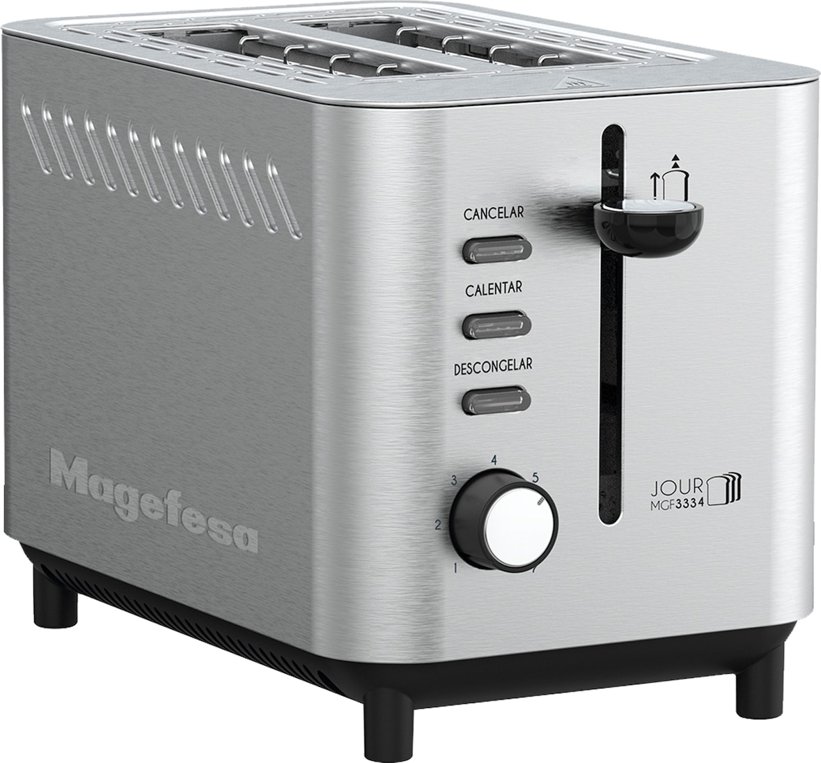 Magefesa Jour - Tostadora para 2 Rebanadas, 820W, Ranura Ancha, 7 Niveles de Tostado, Bandeja Recogemigas, Expulsión Automática, 3 Funciones