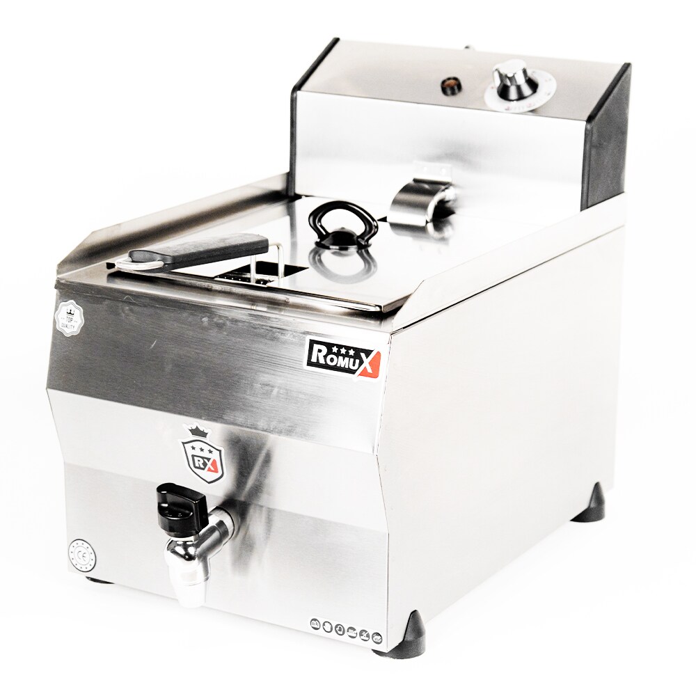 Romux® Fritadeira Elétrica Industrial 10 Litros Simples de Bancada com Torneira | Fritadeira Profissional em Aço Inoxidável 3500 W com Termostato