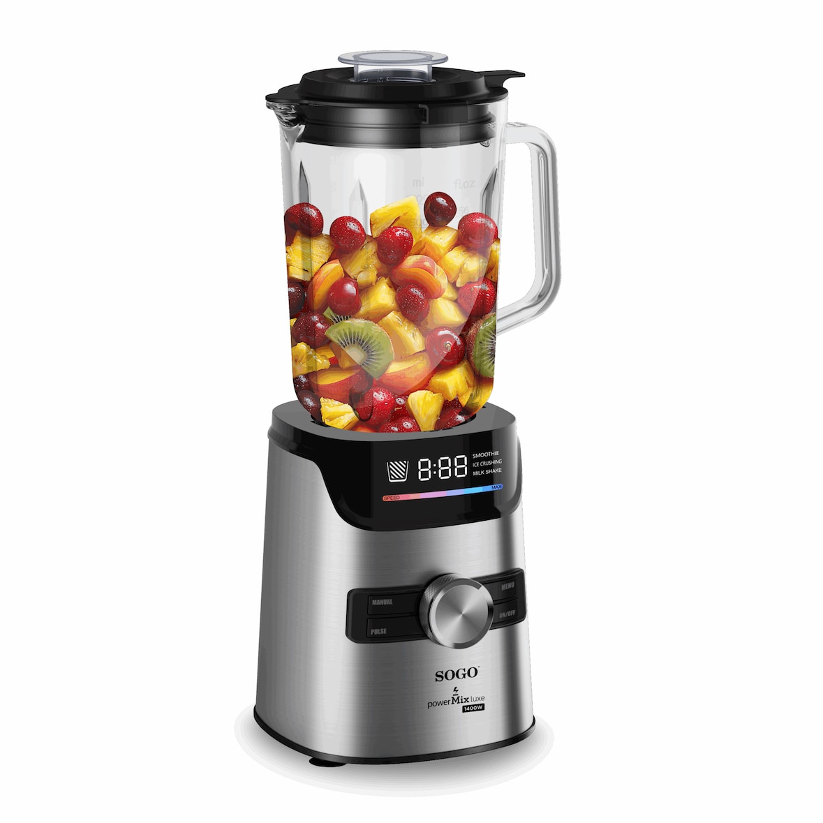 Sogo Batidora Vaso Cristal-1400w-1.7L-Acero Inox