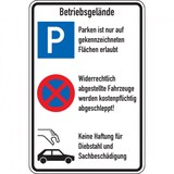 thumbnail of Schild I Kombischild Betriebsgelände, Parken, Parkverbot und Diebstahl, Aluminium RA0, 600x900mm, DIN 67520, nach StVO