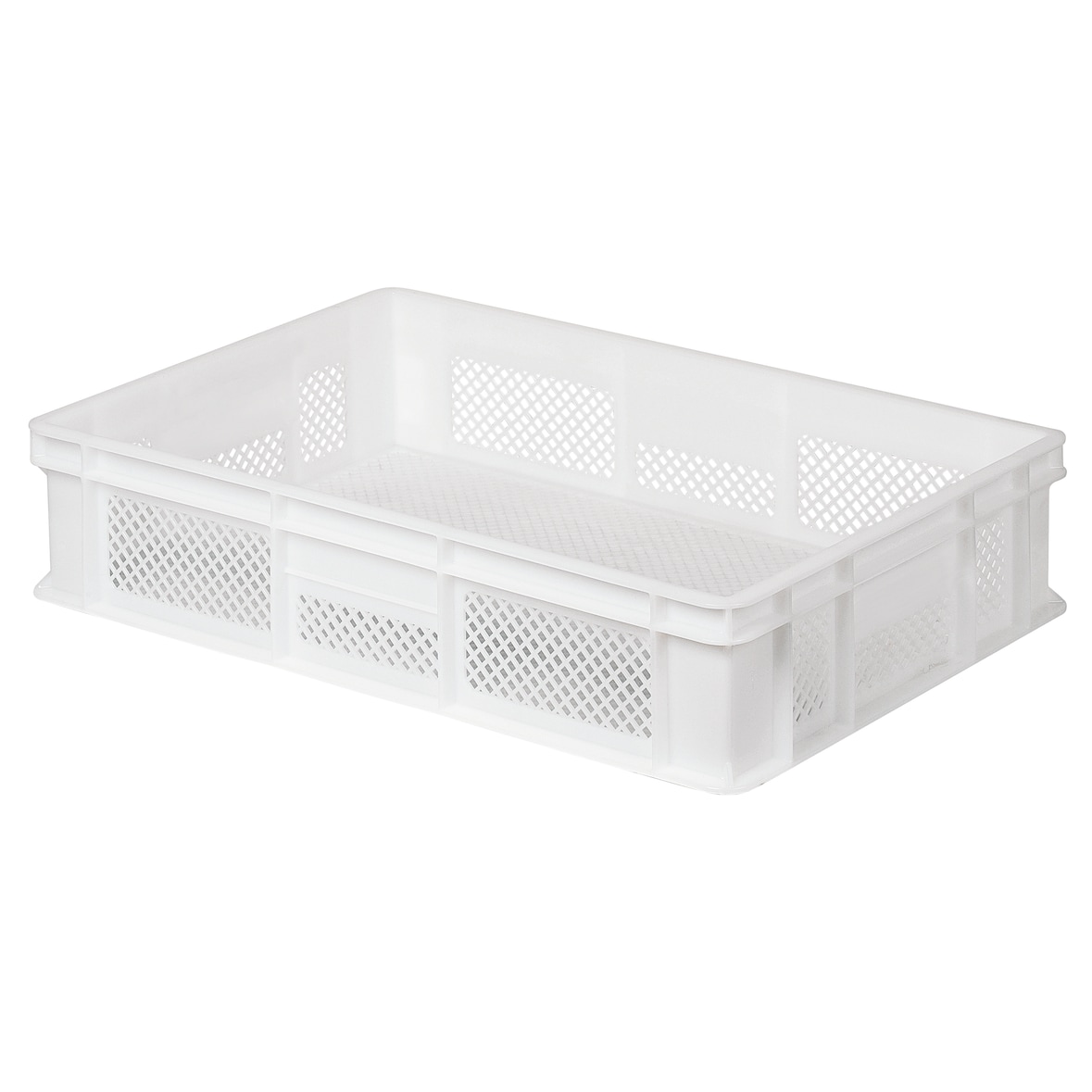 Cassetta forata in PEHD (Polietilene ad alta densità) per trasporto e conservazione alimenti - L 60 x P 40 x H 13 cm - Bianco neutro