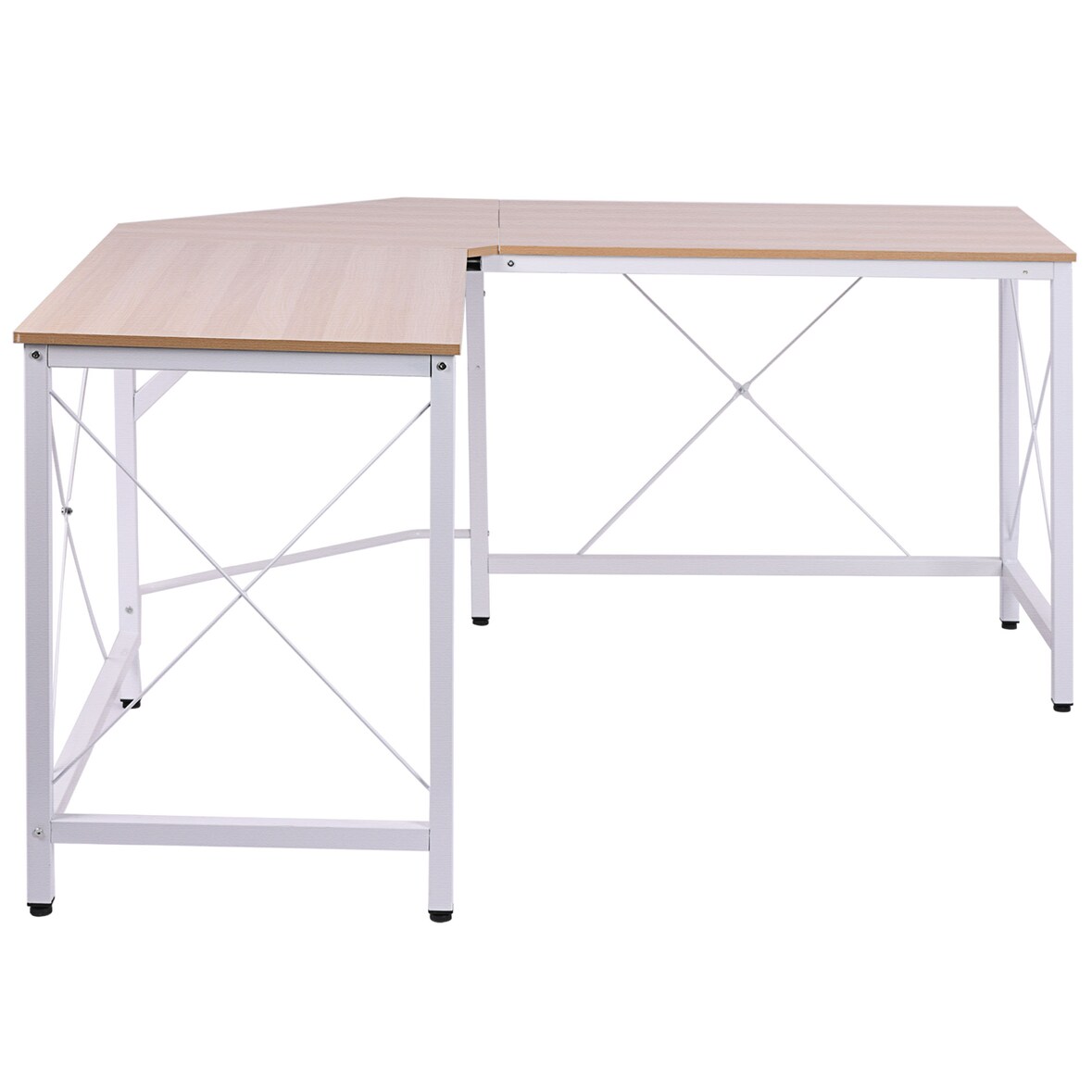 Eckschreibtisch L Form 150x150x76 cm Natur pulverbeschichtetes Stahlgestell melaminierte MDF Platte wasserabweisend mit verstellbaren Füßen