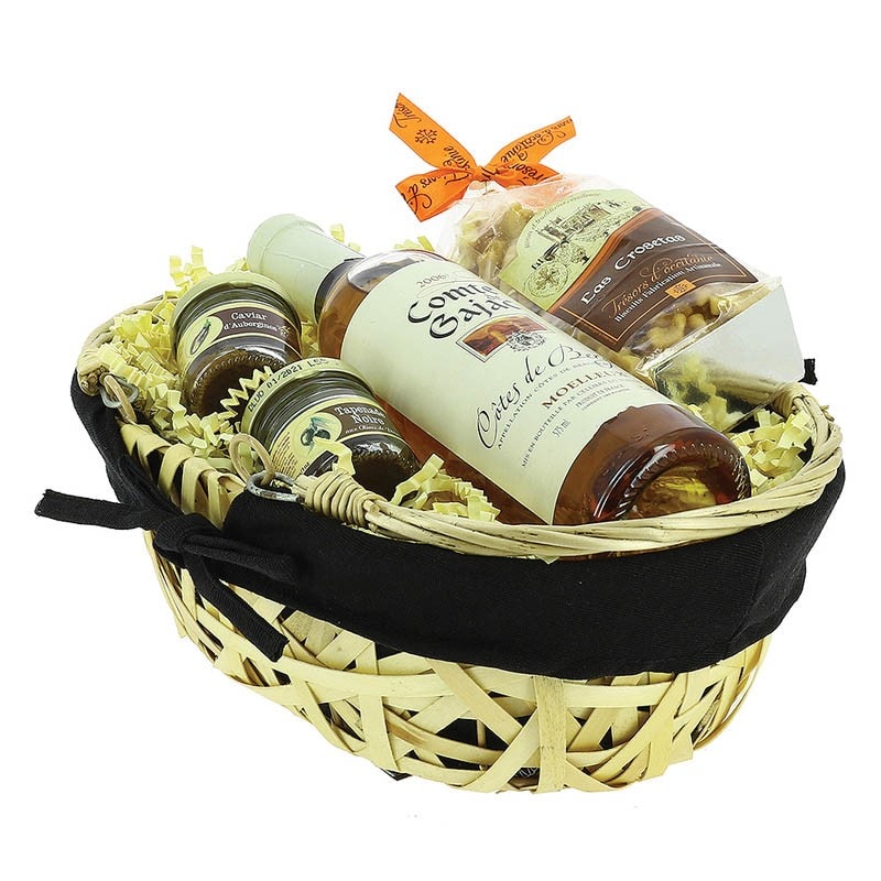 CREAPAK Eclissi panier ovale éclisse  de bois naturel doublé tissu noir 28x20x10 cm - carton de 30