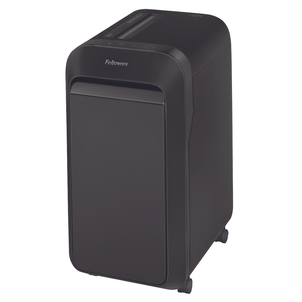 Destructora trituradora de papel Fellowes LX221 negra, 3-5 usuarios, destruye hasta 20 hojas en microcorte 2x12mm, DIN P-5, papelera 30L/1100 hojas