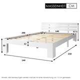 thumbnail of Bett 140x200 cm aus massivem Holz mit Lattenrost – rustikales Design in Weiß, stabil, mit 30 cm Stauraum unter dem Bett, ideal für kleine Räume