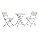 thumbnail of Ensemble pliable pour balcon avec table ronde Ø60 en métal peint et 2 chaises en textilène, gain de place pour terrasse et véranda - NEMO&LILIA Sable