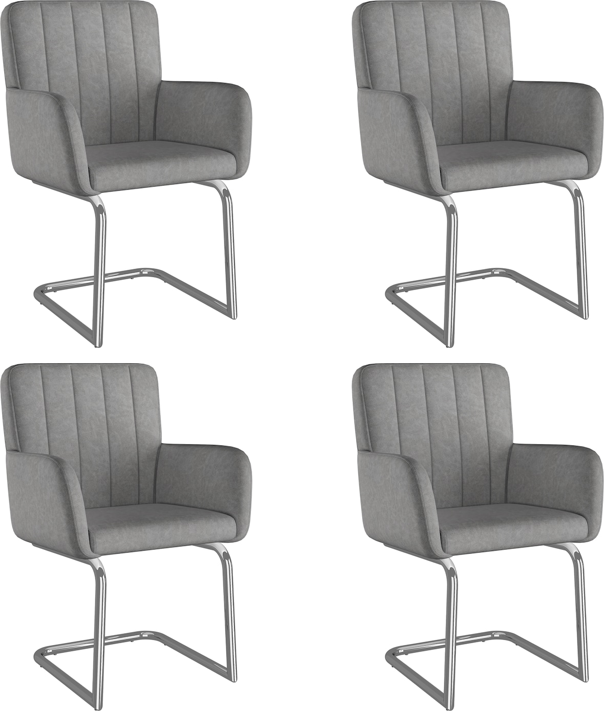 Merax 4er Set Esszimmerstühle, Polsterstühle, mit vertikalen Streifen, Gepolsterter Sessel mit zickzackförmige Metallbeine, PU, grau