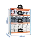 thumbnail of Scaffalatura metallica di medie dimensioni Ecoforte Chipboard 4 ripiani. Colore blu/arancio/legno 2000x1500x450 mm