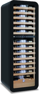 thumbnail of KLIMAITALIA Weinkühlschrank doppelter T°. Holzregale & Kommode. Hygrometer. LED. T°en +2°C/+20°C. Dim. LxWxH 54x55x160 cm. VINARIUS62BLK