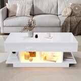 thumbnail of Couchtisch 98x45x40 cm mit Lift Tischplatte und LED-Beleuchtung Weiß Hochglanz, Sofatisch höhenverstellbar bis 55 cm mit Stauraum und Ablagen